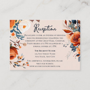 Rustic Burnt Orange and Blue Wedding Reception Enclosure Card