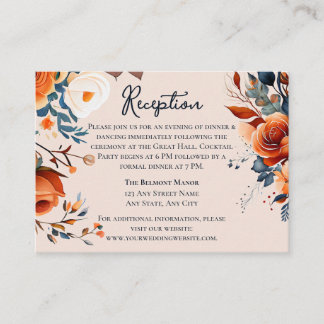 Rustic Burnt Orange and Blue Wedding Reception Enclosure Card