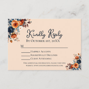 Rustic Burnt Orange and Blue Wedding RSVP Enclosure Card