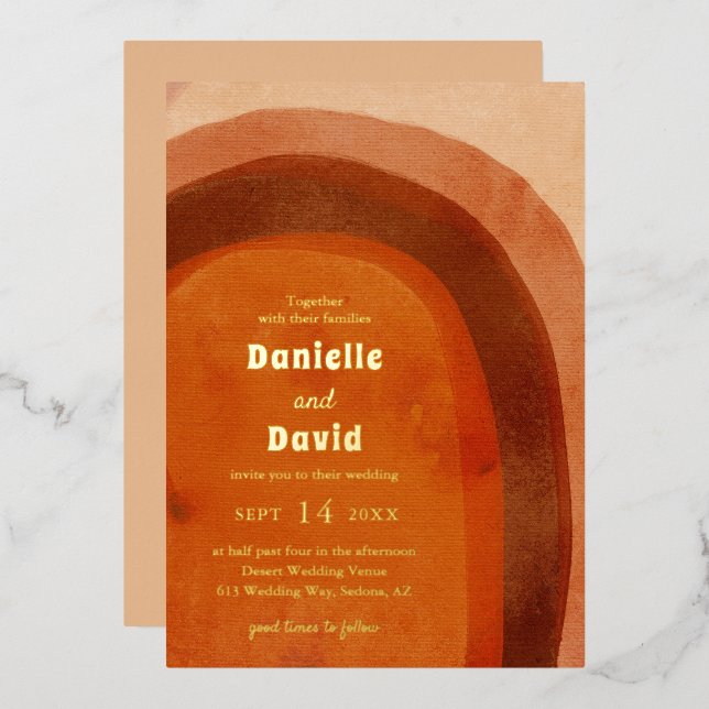 Rustic Burnt Orange Arch Modern Wedding Foil Invitation (Front/Back)
