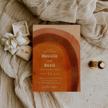 Rustic Burnt Orange Arch Modern Wedding Invitation<br><div class="desc">Boho wedding invitation with an abstract arch painted in earthy desert colors of burnt orange,  terracotta,  rust and brown.  Your wedding details are in a modern layout along with your names in a retro style font for a fun twist.</div>