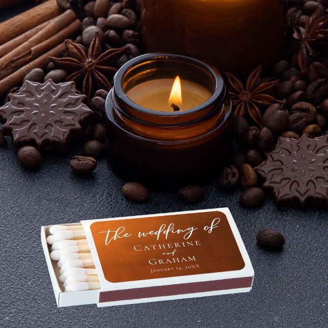 Rustic Burnt Orange Autumn Wedding Favor Matchboxes (Creator Uploaded)