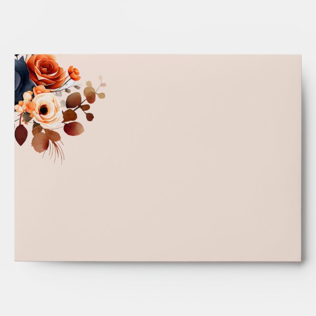 Rustic Burnt Orange + Blue Floral Wedding Envelope (Front)