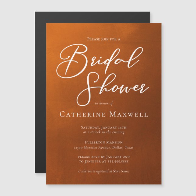 Rustic Burnt Orange Bohemian Bridal Shower Magnetic Invitation (Front/Back)