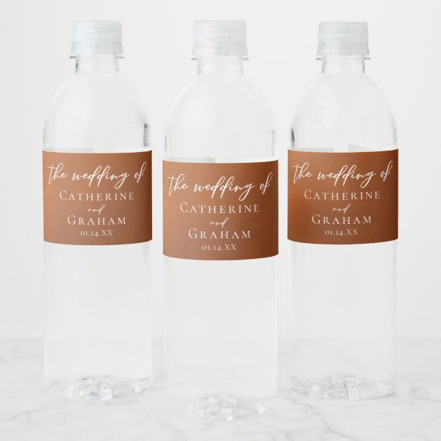 Rustic Burnt Orange Boho Autumn Wedding Water Bottle Label (Bottles)