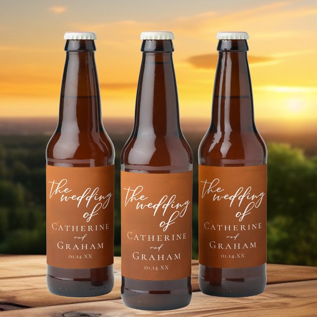 Rustic Burnt Orange Boho Custom Wedding Beer Bottle Label (Creator Uploaded)