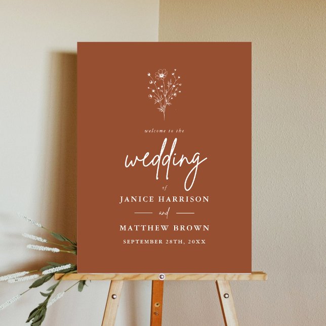 Rustic Burnt Orange Boho Floral Wedding Foam Board (Boho Burnt orange floral wedding foam board adds warm personalized charm to your welcome display)