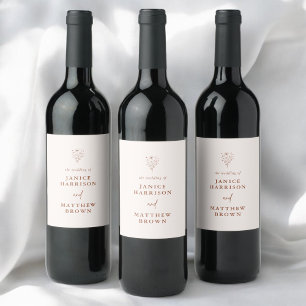 Rustic Burnt Orange Boho Minimalist Wedding Wine Label