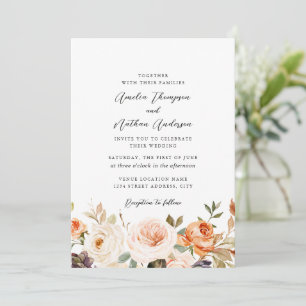 Rustic Burnt Orange Botanical Florals Wedding Invitation
