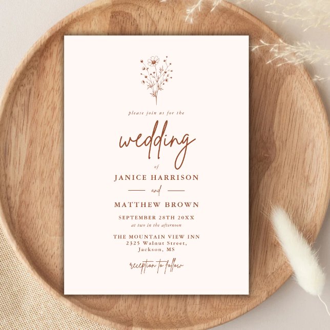 Rustic Burnt Orange Botanicals Wedding Invitation (Creator Uploaded)