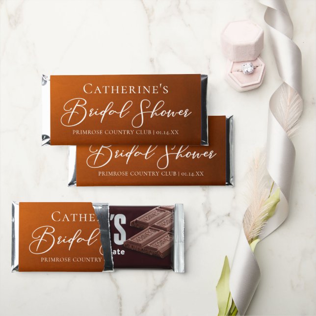 Rustic Burnt Orange Bridal Shower Personalized Hershey Bar Favors (Front)
