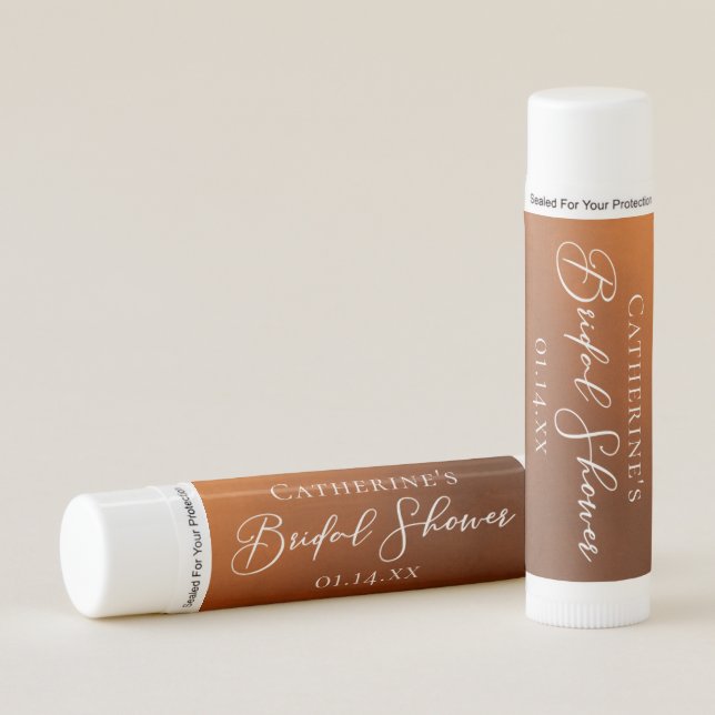 Rustic Burnt Orange Bridal Shower Personalized Lip Balm (Front)