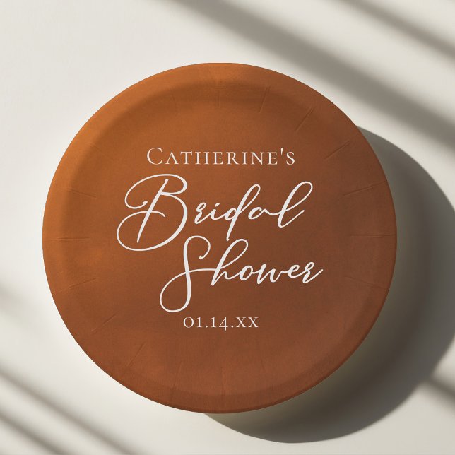 Rustic Burnt Orange Bridal Shower Personalized Paper Plates (Creator Uploaded)