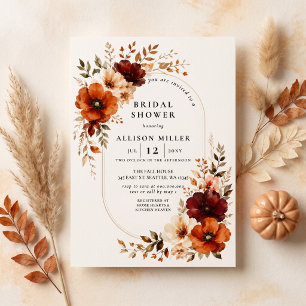 Rustic Burnt Orange Burgundy Fall Bridal Shower Invitation