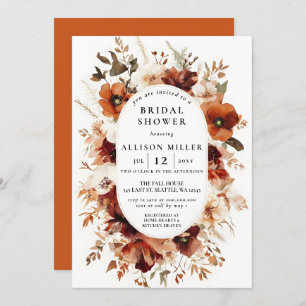Rustic Burnt Orange Burgundy Fall Bridal Shower Invitation