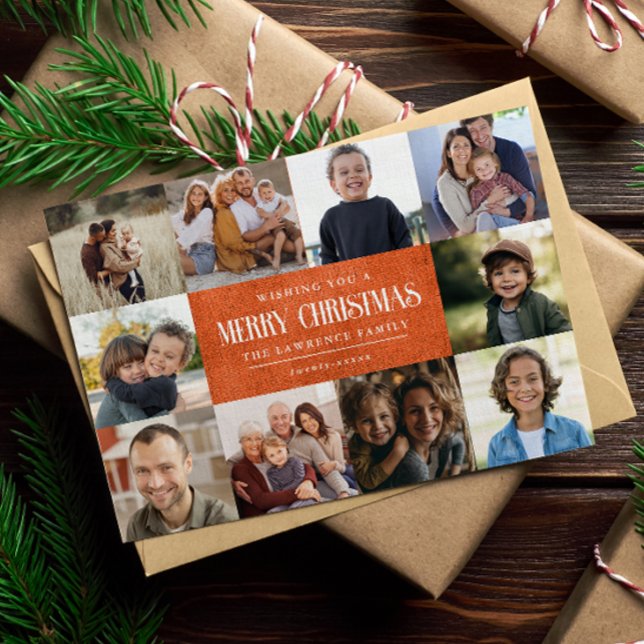 Rustic Burnt Orange Christmas 10 Photos Collage Holiday Card (Creator Uploaded)