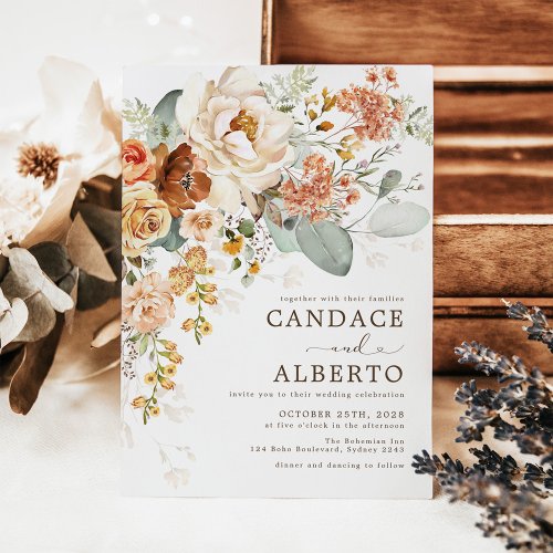 Rustic Burnt Orange Cream Flower Bouquet Wedding I Invitation