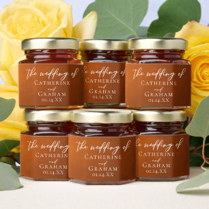 Rustic Burnt Orange Custom Boho Wedding Honey Jar Favors
