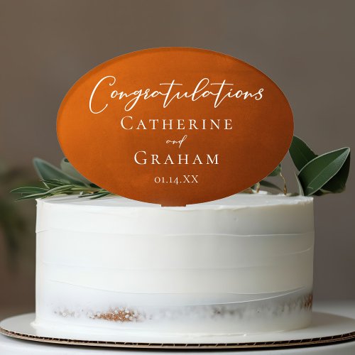 Rustic Burnt Orange Custom Congratulations Wedding Cake Topper