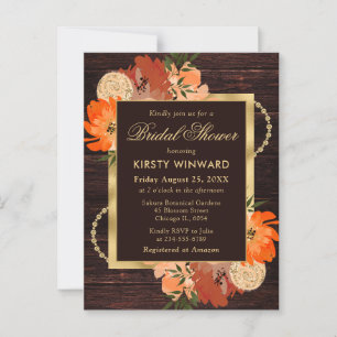 Rustic Burnt Orange Fall Flowers Bridal Shower Postcard