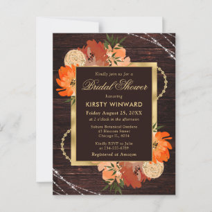 Rustic Burnt Orange Fall Flowers Bridal Shower Postcard