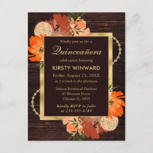 Rustic Burnt Orange Fall Flowers Quinceanera Postcard