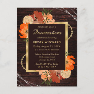 Rustic Burnt Orange Fall Flowers Quinceanera Postcard