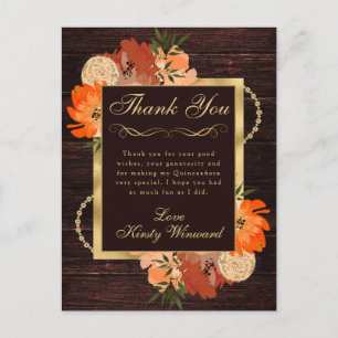 Rustic Burnt Orange Fall Flowers Quinceanera Postcard