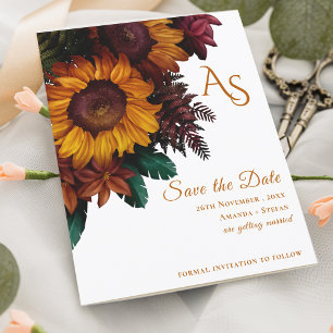 Rustic Burnt Orange Floral Monogram Save the Date