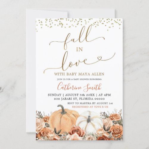 Rustic Burnt Orange Floral Pumpkin Baby Shower Invitation