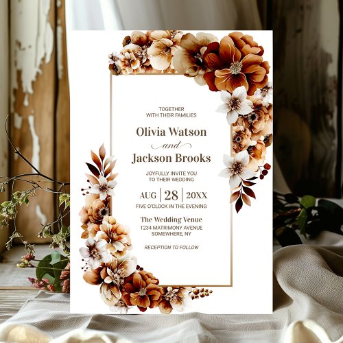 Rustic Burnt Orange Floral Wedding Invitation