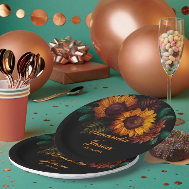 Rustic Burnt Orange Floral Wedding Party Paper Plates (Multi)