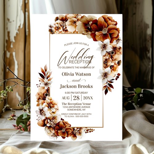 Rustic Burnt Orange Floral Wedding Reception Invitation