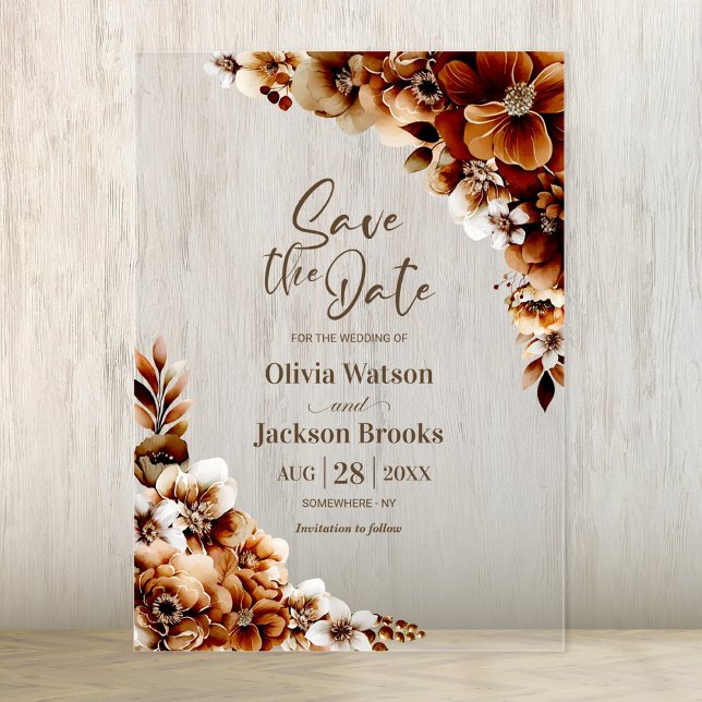 Rustic Burnt Orange Floral Wedding Save the Date (Creator Uploaded)