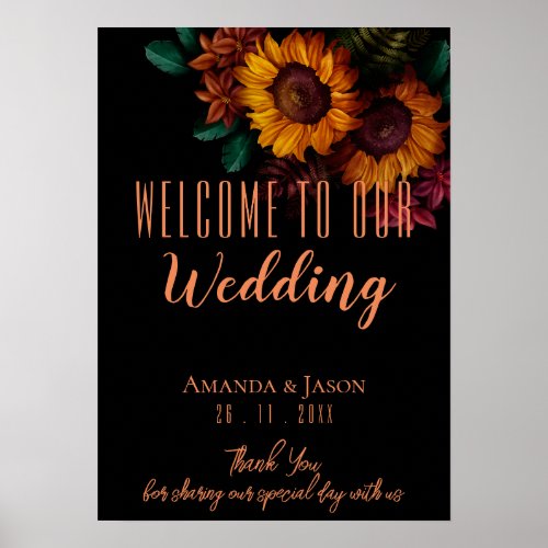 Rustic Burnt Orange Floral Wedding Welcome Poster