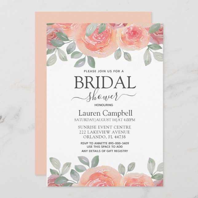 Rustic Burnt Orange Florals Bridal Shower Invitation (Front/Back)
