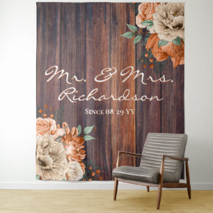 Rustic Burnt Orange Florals Photo Backdrop Wedding