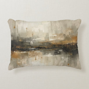 Rustic Burnt Orange Gray Black Beige Abstract Art Accent Pillow