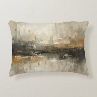 Rustic Burnt Orange Gray Black Beige Abstract Art Accent Pillow