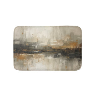 Rustic Burnt Orange Gray Black Beige Abstract Art Bath Mat