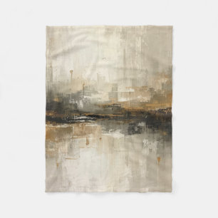 Rustic Burnt Orange Gray Black Beige Abstract Art Fleece Blanket