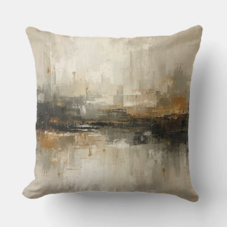 Rustic Burnt Orange Gray Black Beige Abstract Art Throw Pillow