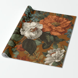 Rustic Burnt Orange Green Botanical Floral Bold Wrapping Paper