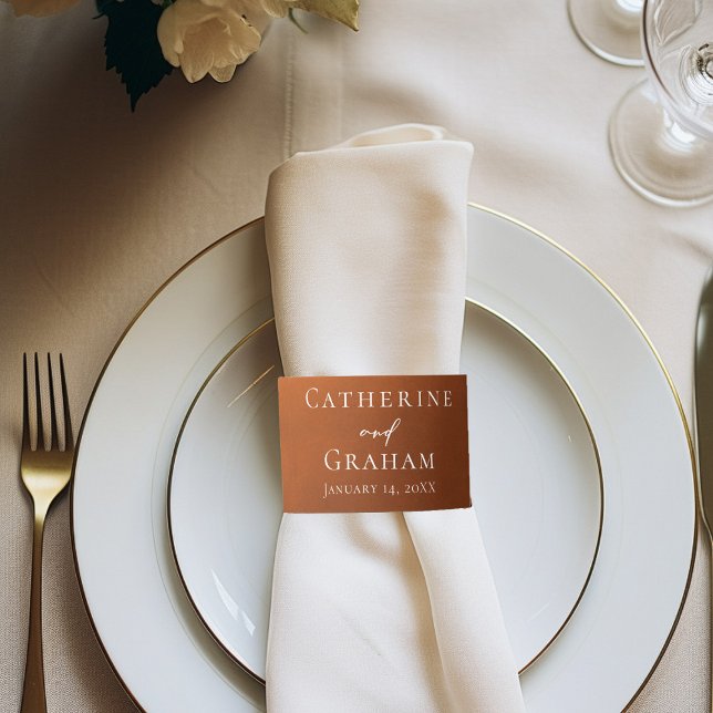 Rustic Burnt Orange Monogram Autumn Wedding Napkin Bands (Creator Uploaded)
