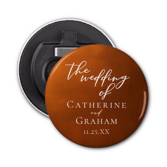 Rustic Burnt Orange Personalized Autumn Wedding Bottle Opener (Front)