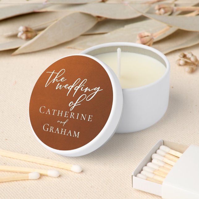 Rustic Burnt Orange Personalized Autumn Wedding Mini Candle Favors (Insitu)