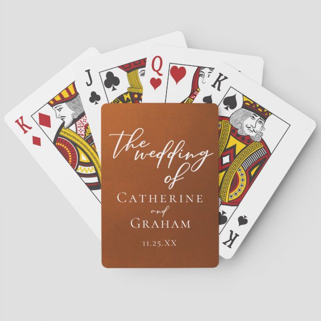 Rustic Burnt Orange Personalized Autumn Wedding Poker Cards (Back)