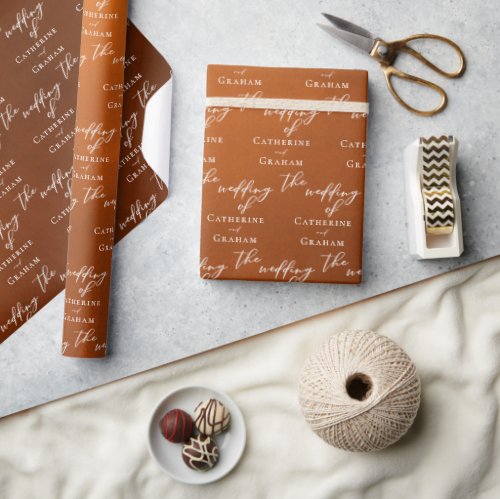 Rustic Burnt Orange Personalized Autumn Wedding Wrapping Paper