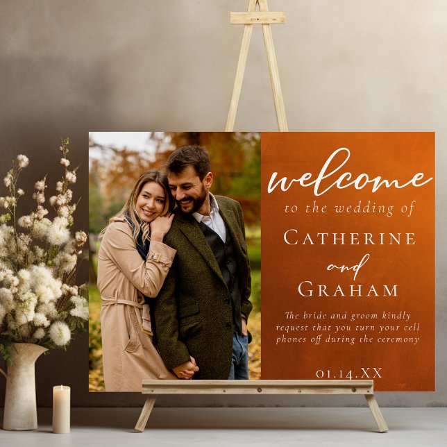Rustic Burnt Orange Photo Wedding Welcome Foam Board (Creator Uploaded)