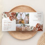Rustic Burnt Orange Roses Photo Collage Wedding Tri-Fold Invitation